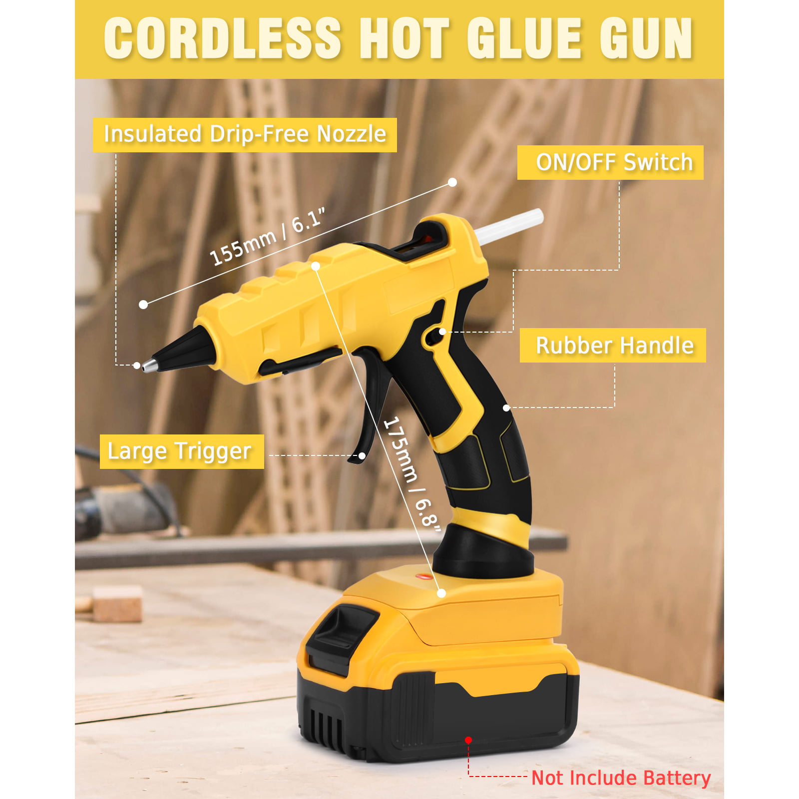 Cordless Hot Glue Gun for DEWALT 20V Max Battery,Drip-free