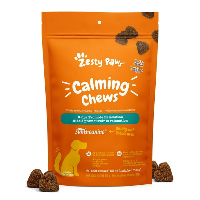 Zesty Paws Calming Chews, Suppléments pour chiens à saveur de dinde, 60 ct