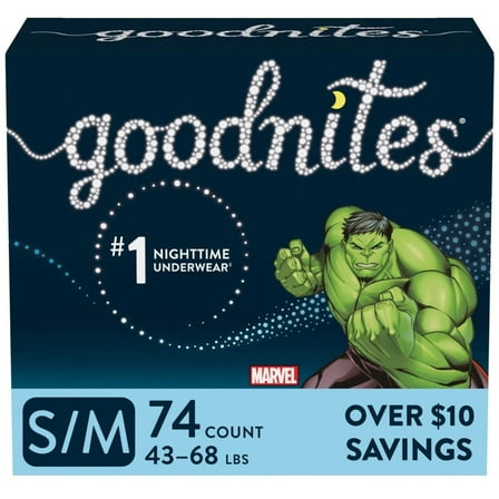 Goodnites Bedwetting Underwear for Boys, Small/Medium (38-65 lb.), 74 Ct (Packaging May Vary)