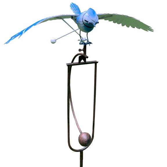 Esschert Design Metal Blue Jay Rocker Garden Stake – Wind-Activated Outdoor Yard & Flower Bed Decor