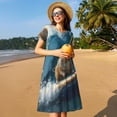 thumbnail image 4 of Picia Surfing Guinea Pig Pattern Women's Short Sleeve Summer Dress Pleated Loose Swing Knee Length Short Sleeve Swing Dresses, 4 of 6