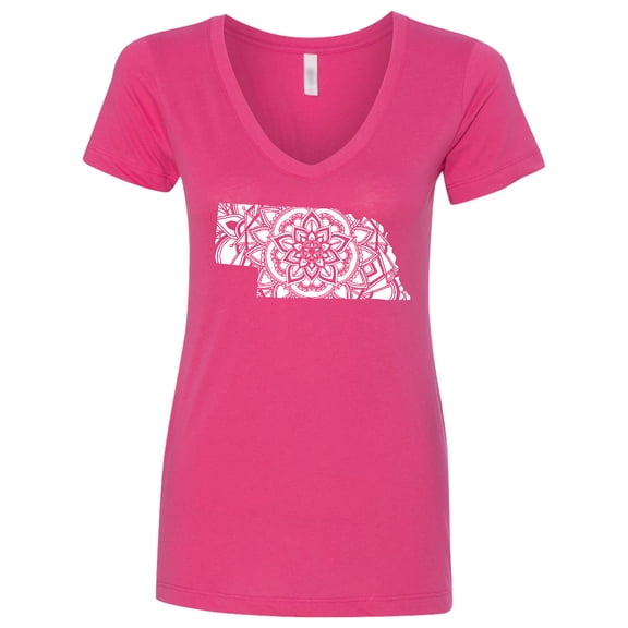 Inktastic Nebraska Silhouette Mandala Women's V-Neck T-Shirt