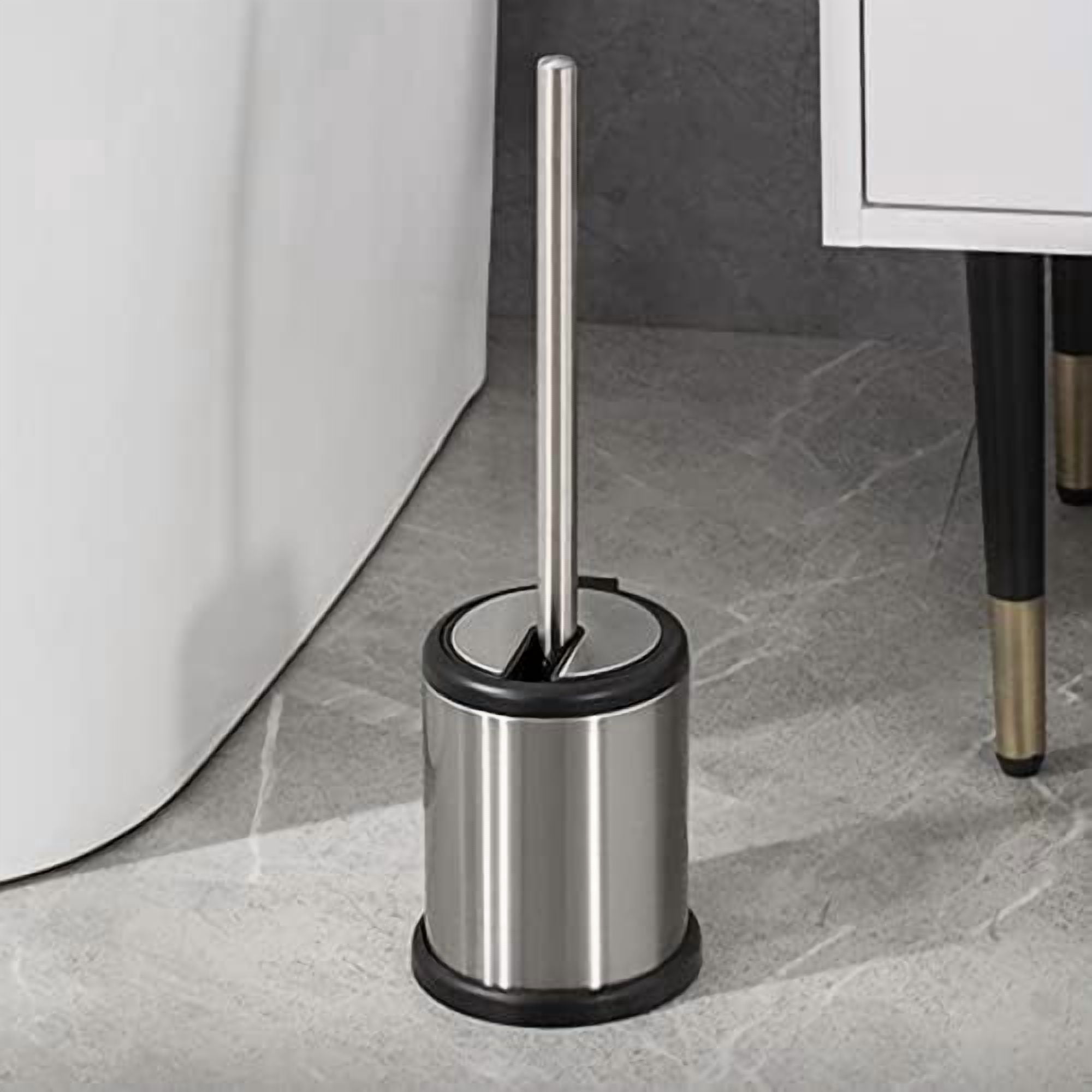 Stainless Steel Toilet Bowl Brush and Holder set for Deep Cleaning,Bowl Scrubber Brush with Lid for Bathroom,Deluxe Freestanding Toilet Brush and Plunger Combo