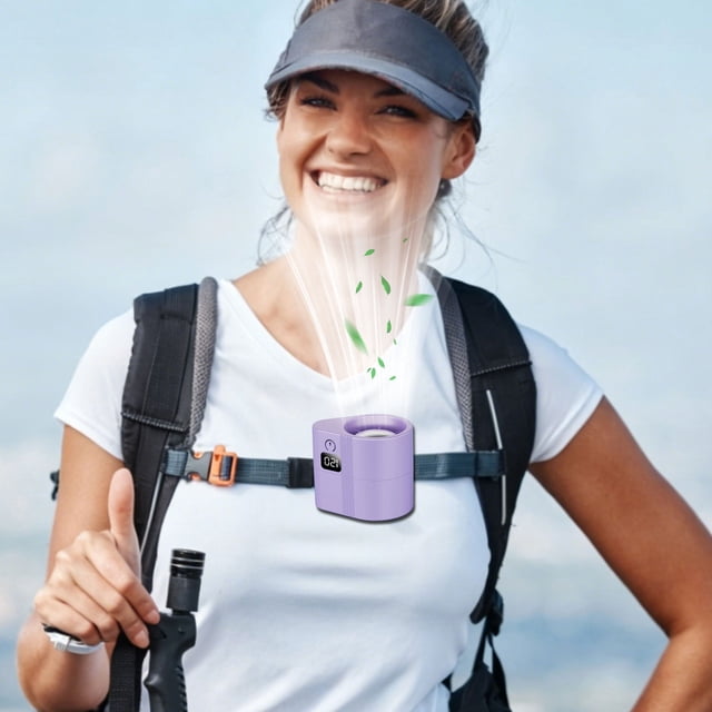 Ventilador de muñeca USB portátil con pantalla digital, velocidad de viento ajustable, batería recargable, clip y pulsera para actividades al aire libre y viajes.