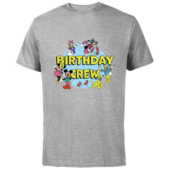 Disney Mickey and Friends Birthday Crew Party Matching - Short Sleeve Cotton T-Shirt for Adults - Customized-Athletic Heather
