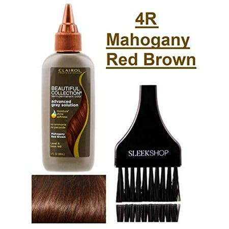 Clairol BEAUTIFUL COLLECTION Advanced Gray Solutions SEMI-PERMANENT Hair Color Dye (w/Sleek Tint Brush) No Ammonia No Peroxide Haircolor Moisture Shine Grey (4R - Mahogany Red