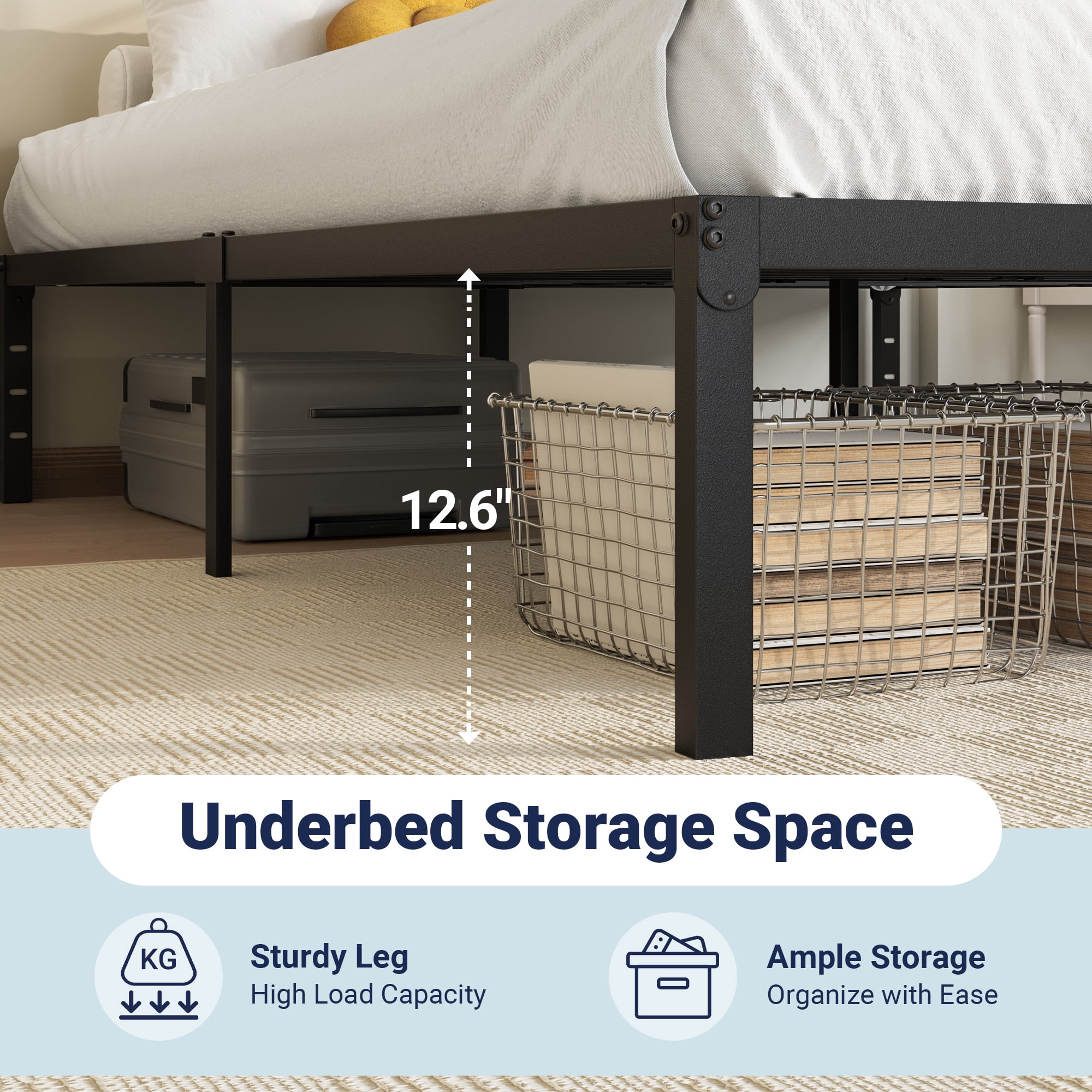 Allewie Queen Bed Frame, 14 inch Metal Platform Beds with Storage Space, No Box Spring Needed and Easy Assembly, Black