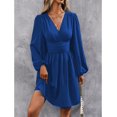thumbnail image 5 of Women Fall Dresses Casual Long Sleeve Deep V Sexy Dress A-line Elastic High Waisted Flowy Dress, 5 of 10