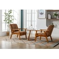 thumbnail image 4 of Luccalily Mid-Century Wood Solid Print Armchair with Side Table, Coffee PU (Set of 2), 4 of 12