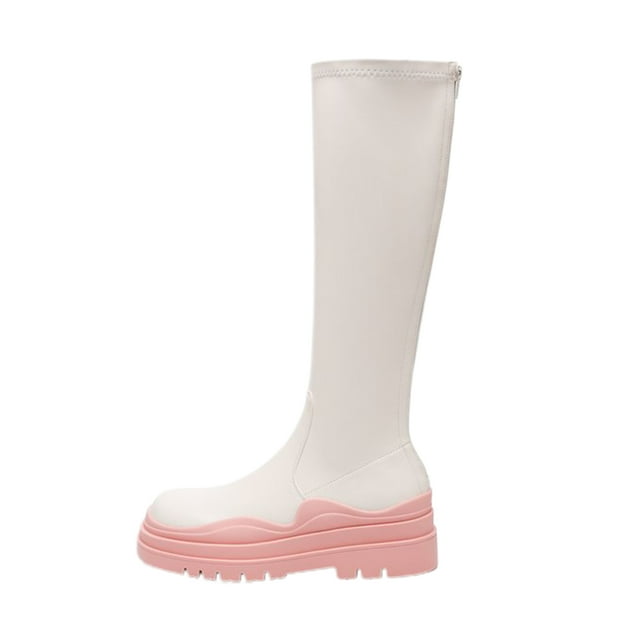 Women's High Tube Boots Fashion Non-Slip Thick Sole PU Leather Knight Boots