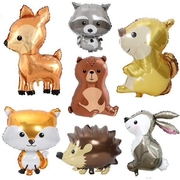 7PCS Woodland Animal Balloons Forest Animals Foil Mylar Balloon for Woodland Themed Baby Shower,Jumbo Bunny Fox Squirrel Hedgehog Raccoon Balloons Woodland Balloons for Birthday Party Decorations