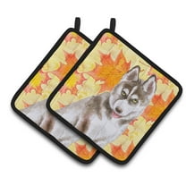 Caroline's Treasures Siberian Husky Grey Fall Pair of Pot Holders