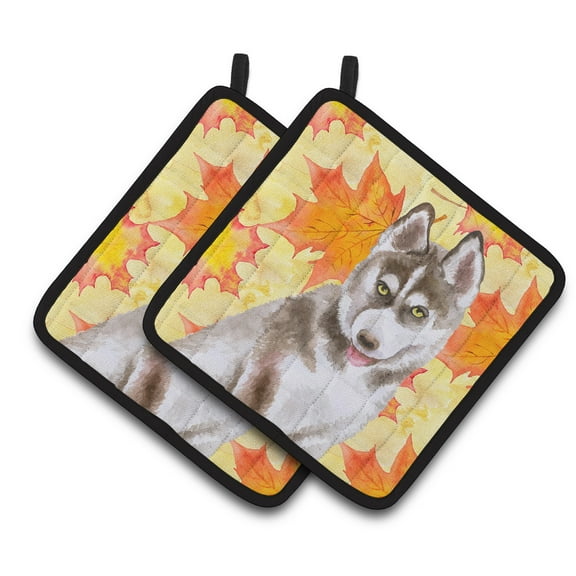 Caroline's Treasures Siberian Husky Grey Fall Pair of Pot Holders