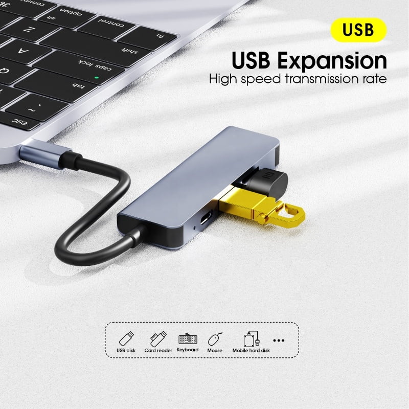 DOONJIEY  Aluminum Alloy 4 in 1 USB Type C Hub Type C to USB 3.0 60W PD Ports USB Hub Adapter