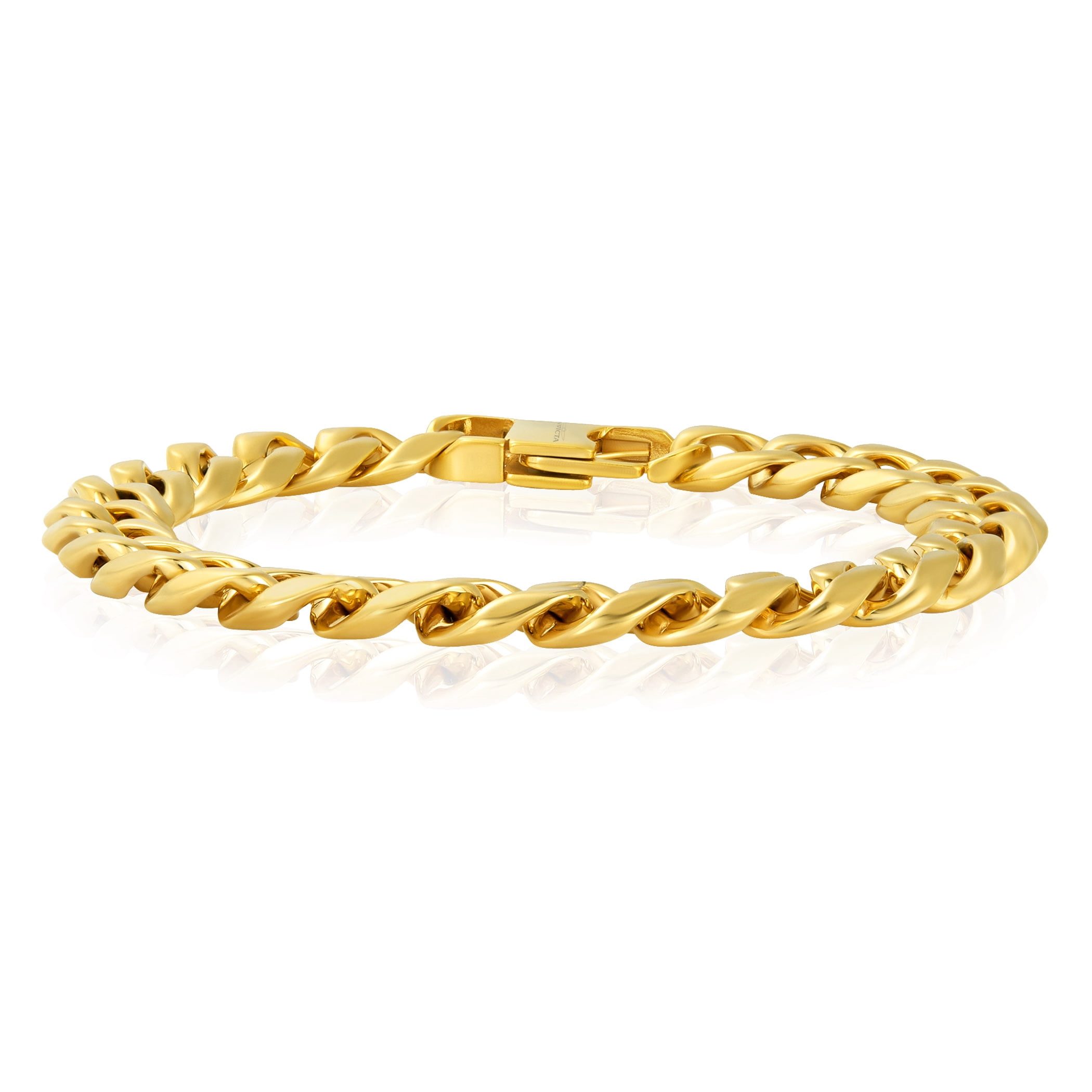Invicta Jewelry Men's Curb Chain Gold Plated Steel Bracelet (11mm) - 9"
