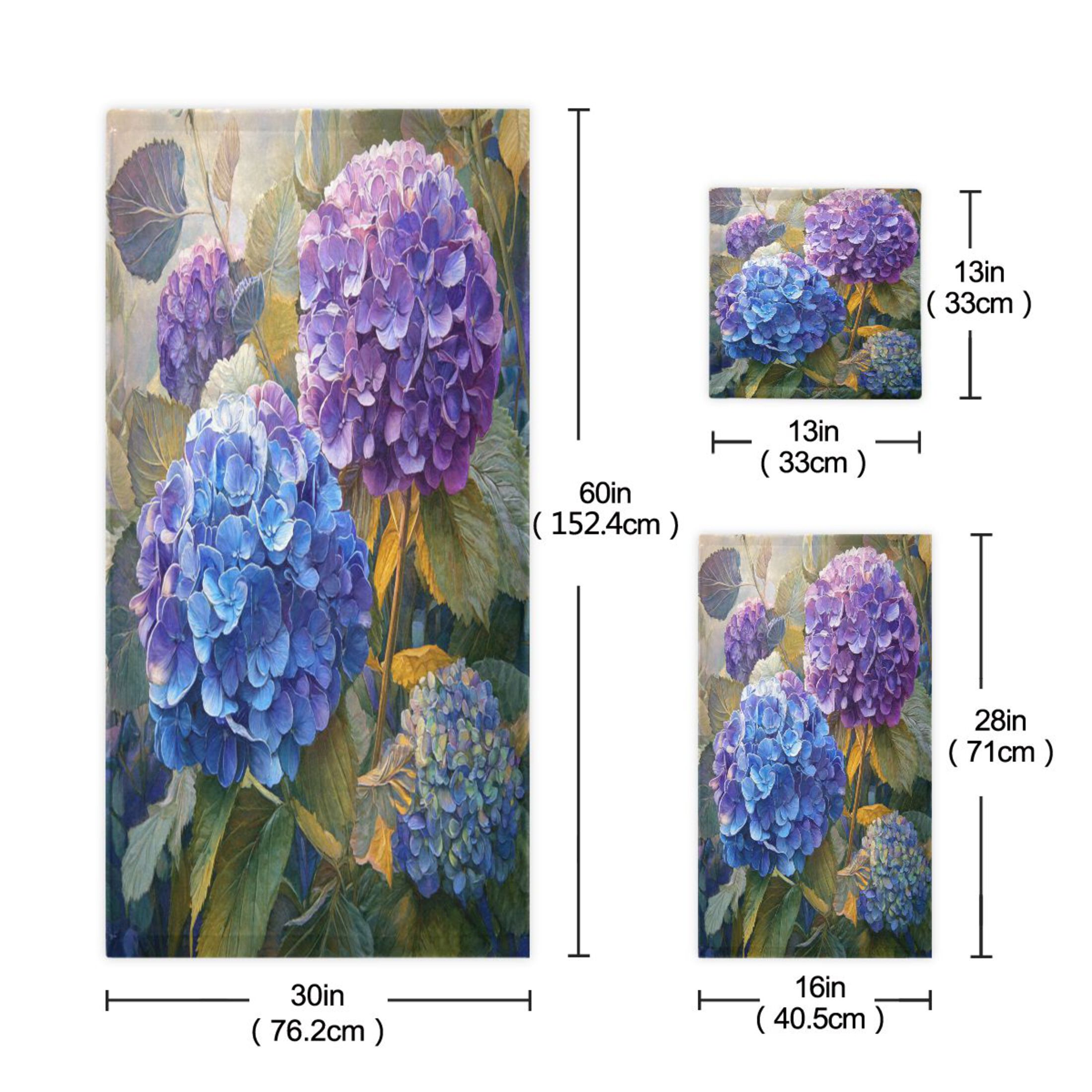 3 Sizes of Towel Sets Including Bath Towel Hand Towel and Washcloth for Daily Use Beautiful Painting Of Hydrangeas