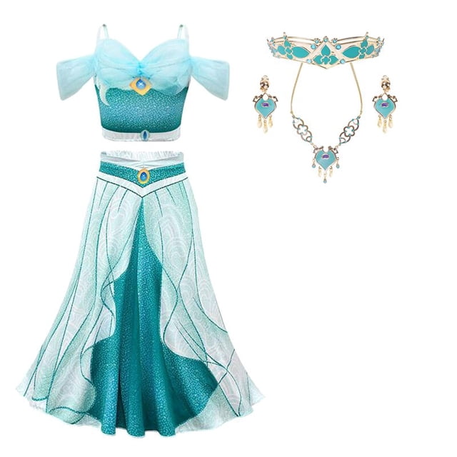 Disney princesa sirena Ariel Rapunzel Jasmine vestido niñas Tiana niños Cosplay disfraz Halloween cumpleaños fiesta ropa Outfits7-8T Gao Jinjia LED