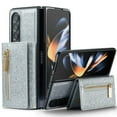 thumbnail image 4 of Allytech Glitter PU Leather Case for Samsung Galaxy Z Fold3, Detachable Magnetic 2 in 1 Wallet Kickstand Case with Zipper Pocket & Card Holder, Shockproof Anti-Scratch Protective Case - Silver, 4 of 8