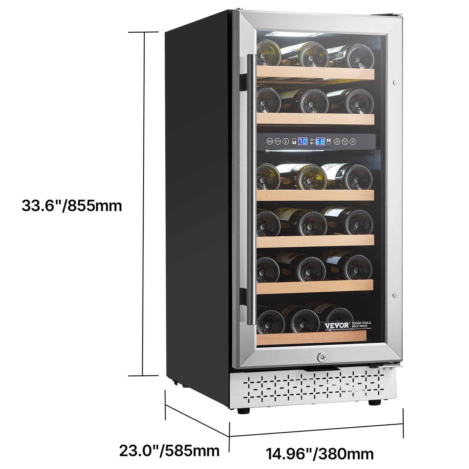 VEVOR Wine Cooler, 28 Bottle Dual Zone Wine Fridge, Mini Wine Cooler Refrigerator with Glass Door, Adjustable Shelves, Digital Temperature Control, Built-in & Freestanding Fridge for Home Office Bar
