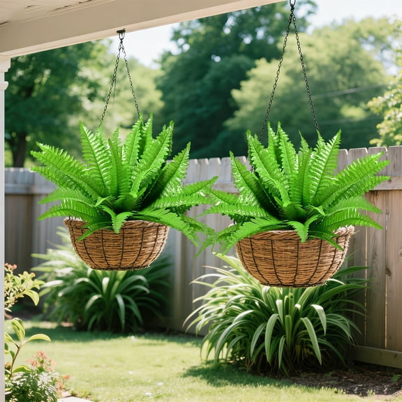 1PCS 18 Bunches 20" Ferns Artificial Boston Fern Bush Plant,Faux Plant Shrubs Greenery Bushes Indoor Outside,Hanging Basket Planter Decor for Home Garden Office Verandah Wedding Decor