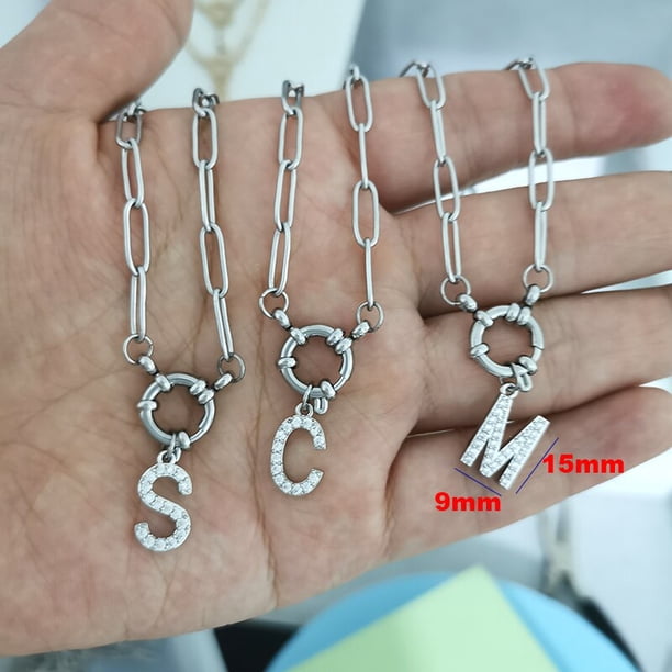 QMHJE inicial encanto AZ letras collar mujeres hombres gargantilla Color oro plata cadena de acero inoxidable 45 cm grande pequeño alfabeto DIY Tan Jianjun unisex