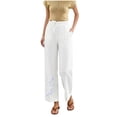 thumbnail image 2 of Linen Cotton Casual Pants for Women Travel Ready Home Lounge Drawstring Waist Summer with Pockets Straight Leg Pants White B S, 2 of 7
