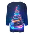 thumbnail image 4 of Womens Christmas Tops 3/4 Length Sleeve Crew Neck Xmas Tree Printed Graphic Tee Shirts Holiday Casual T-shirt (M, Blue), 4 of 5