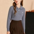 thumbnail image 3 of Girls Sweater Cable Knit Peter Pan Collar Button Placket Soft Lightweight Long Sleeve Jumpers (Grey), 3 of 6