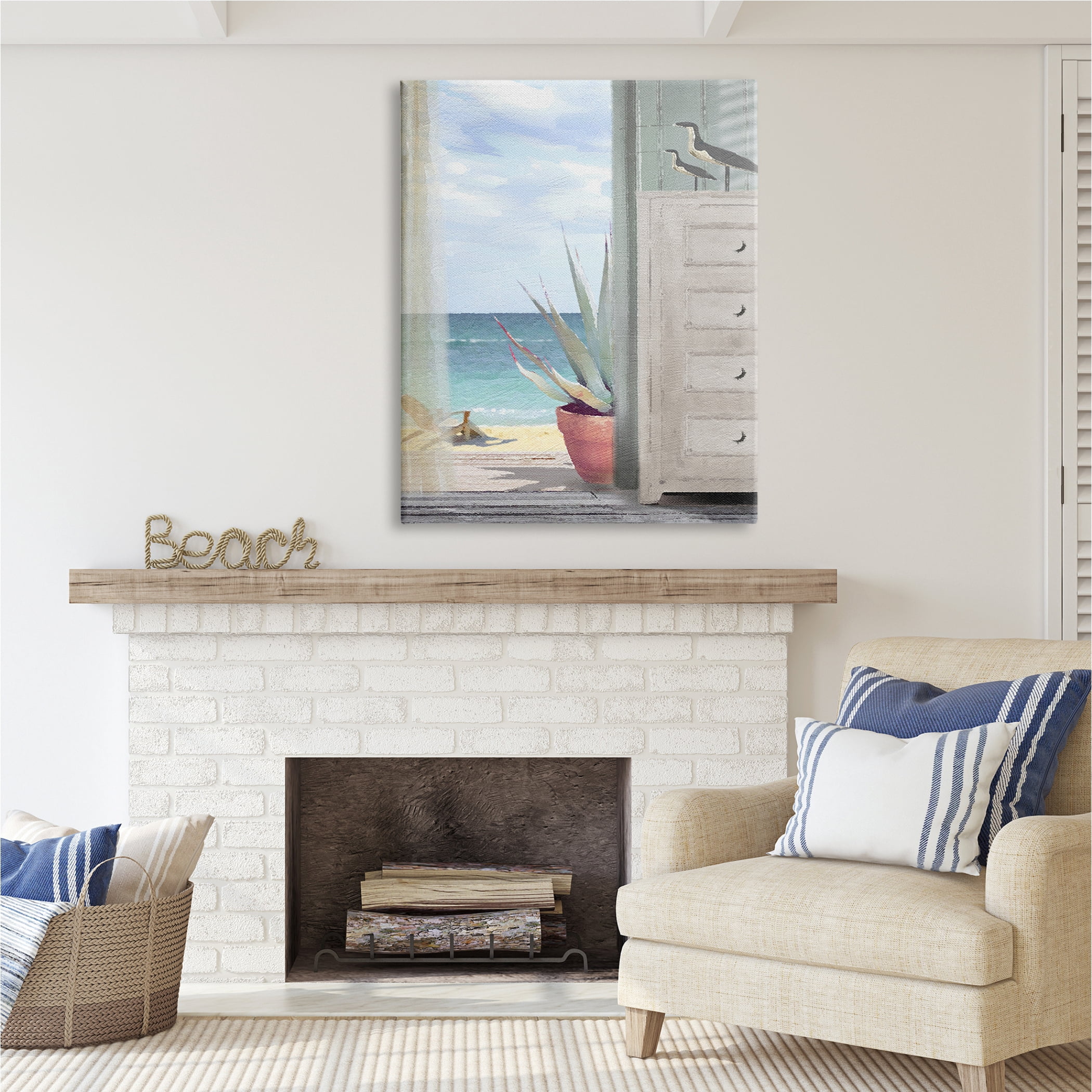 Stupell Industries Coastal Doorway Beach View Nature Painting Gallery Wrapped Canvas Print Wall Art, 36 x 48