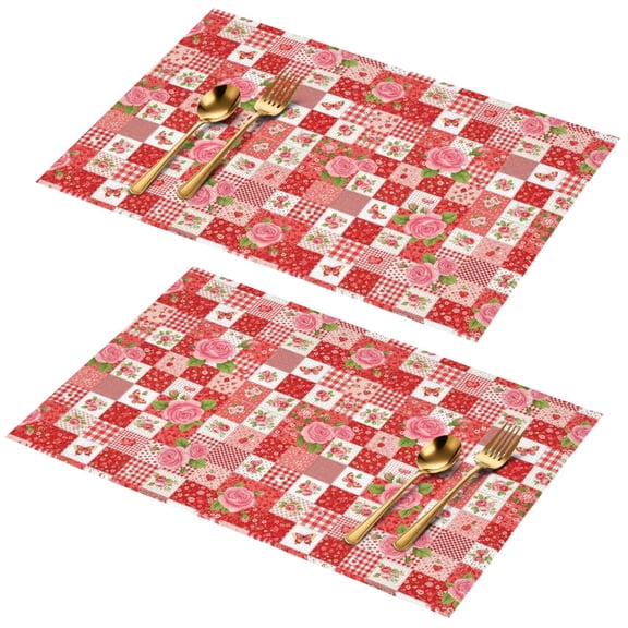 Placemat, Pioneer Flower Floral Print Pattern Place Mats Table Mat Set Of 2, PVC Washable Placemats for Party Kitchen Dining Decoration, 18x12 Inch, Fade Resistant