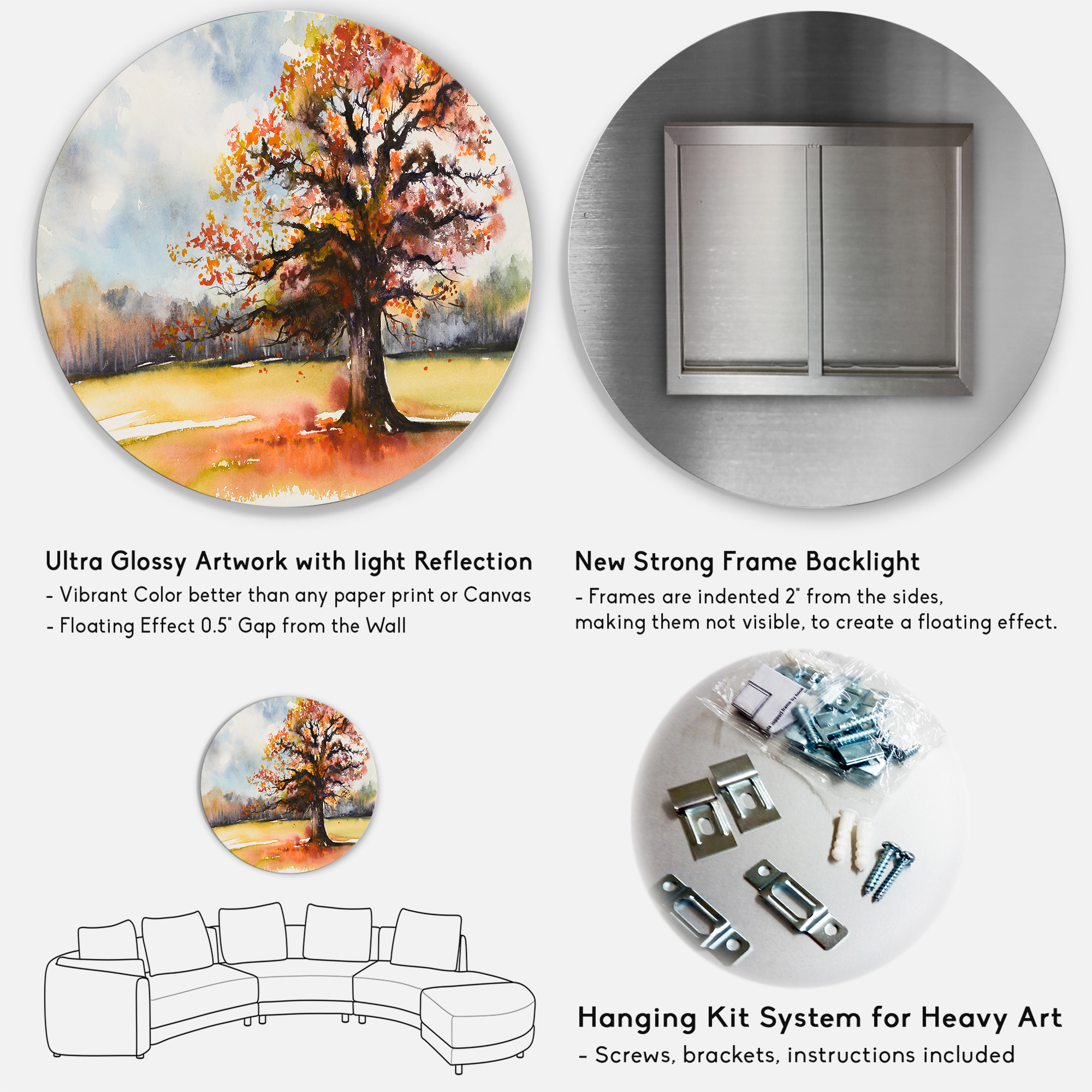 Designart 'Lone Oak Tree In The Fields With Autum Leaves' Traditional Circle Metal Wall Art 11x11 - Disc of 11