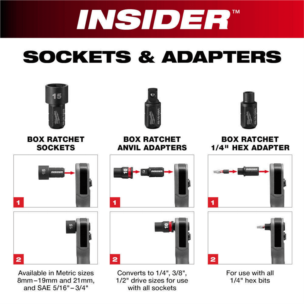 Milwaukee Tool INSIDER Box Ratchet Socket SAE Set 8PC
