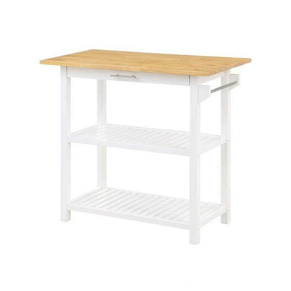 Pemberly Row 3-Tier Butcher Block Kitchen Prep Island with Drawer- White Wood