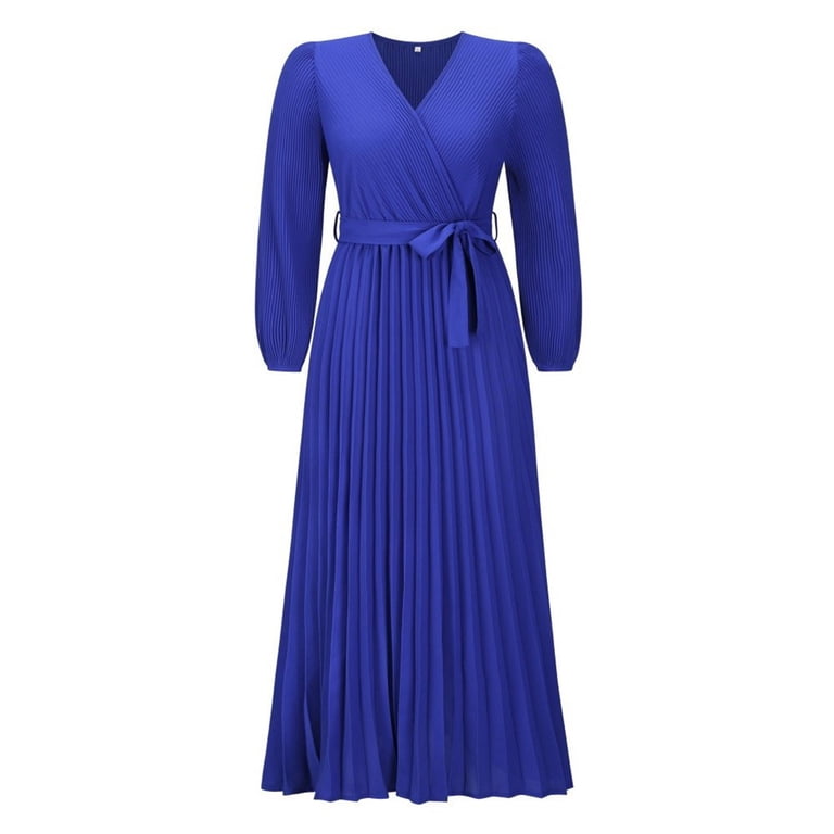 Elvqul Belted Dresses for Women Slim Blue Dress A Line Casual House Long Sleeve Solid Color Ladies Maxi Dress Pleated - Walmart.com Elvqul Belted Dresses for Women Slim Blue Dress A Line Casual House Long Sleeve Solid Color Ladies Maxi Dress Pleated - Walmart.com