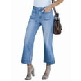 thumbnail image 2 of Women's High Waist Wide Leg Jeans Stretchy Baggy Denim Pants Trendy Cropped Trousers with Front Pockets Light Blue S, 2 of 8