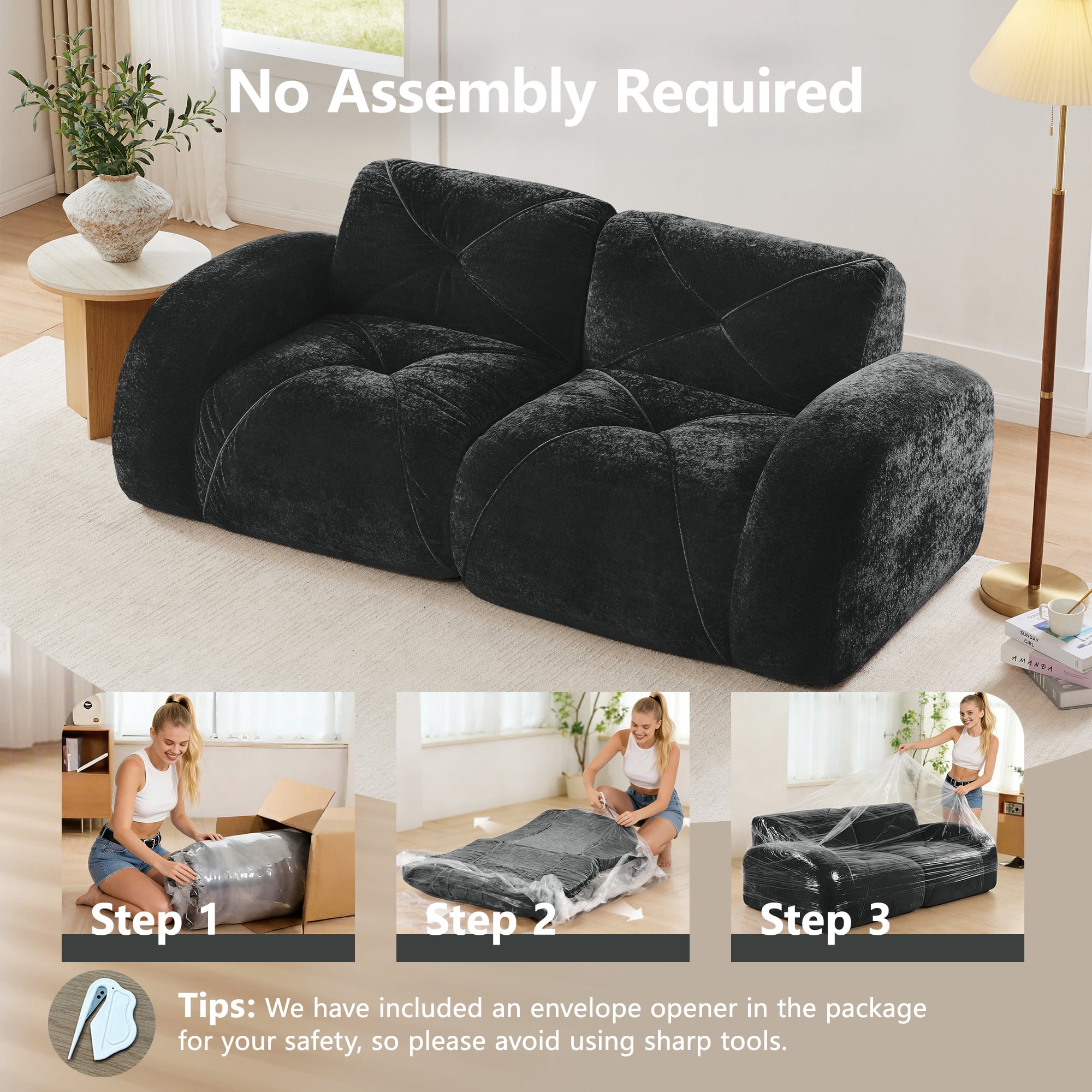 AISWORD 3-Piece Sofa Set (Two 2-Seater & One 3-Seater), 7-Seat Total Ultra-Soft Boneless Cloud Couches with 32D High-Density Foam & Anti-Slip Bottom, No Assembly Required