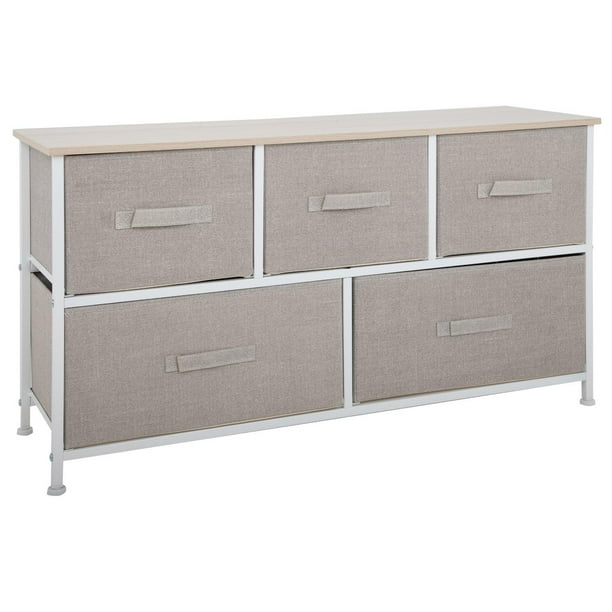 Cómoda Cajonera KingsHouse con 5 Cajones de Tela Estructura de Acero y Tablero de Madera 100x30x54 cm beige