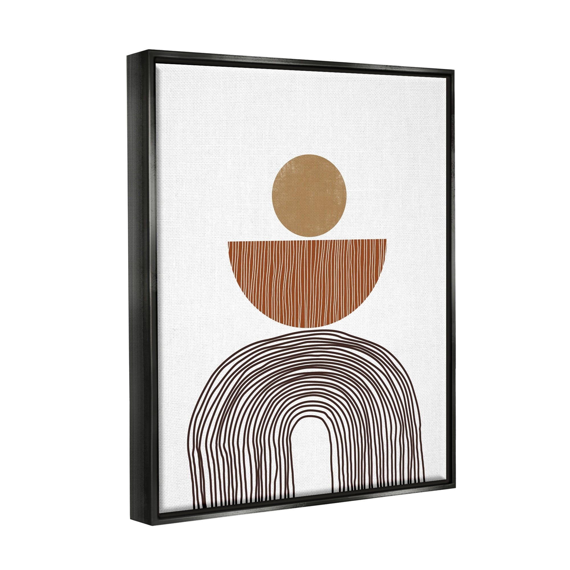 Stupell Industries Boho Shapes Stacked Abstract Round Curves Brown White Jet Black Framed Floating Canvas Wall Art, 16x20, by JJ Design House LLC