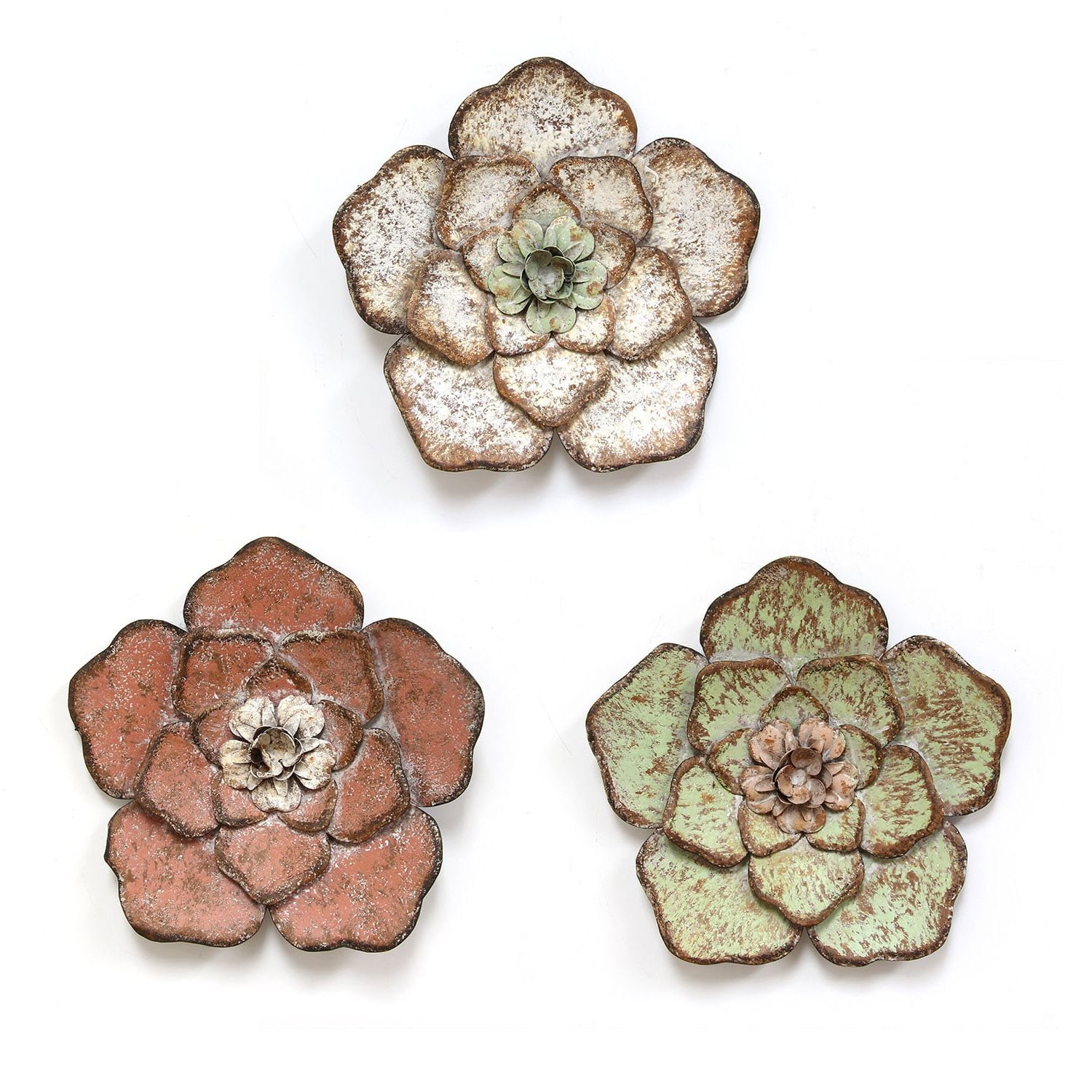 Stratton Home Decor Rustic Hand Painted Metal Flower Wall Art Decor Set Of 3 Walmart Com Walmart Com