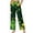 Four Leaf Clover Coin Print Dark Green, variant on SCRAWLGOD Leaf Print White Navy Blue Womens High Waist Casual Pants Drawstring Wide Leg Vacation Comfy Lounge Trousers Stylish Flowy Loose Fit Slacks with Side Pockets, S