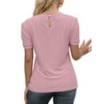 thumbnail image 4 of Beecarchil Womens Eyelet Short Sleeve Tops Crew Neck T-Shirt Dressy Casual Blouse Shirts Brick Red S, 4 of 4