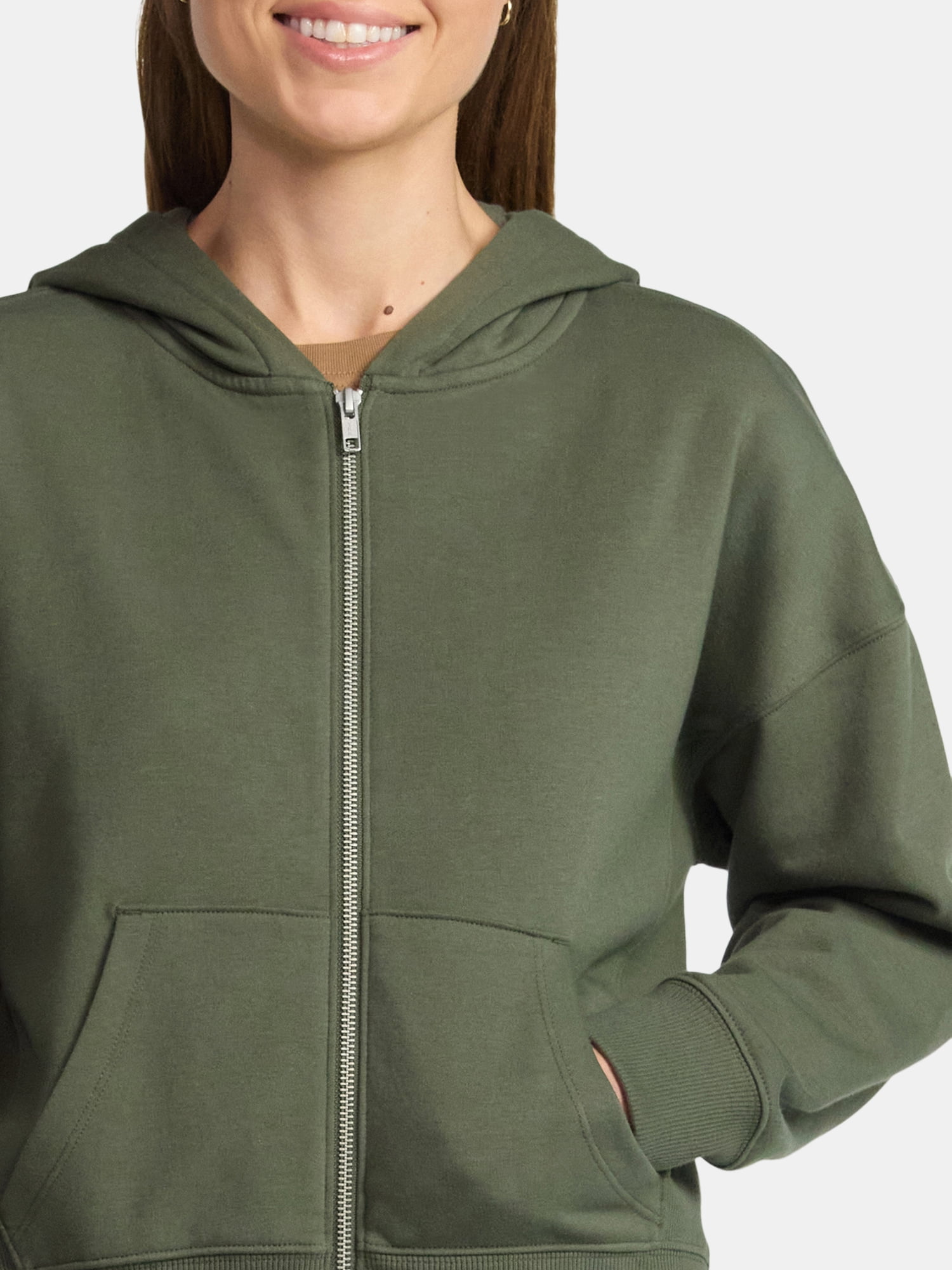 Time and Tru Women's Cropped Zip Up Fleece Hoodie, Sizes XS-XXXL