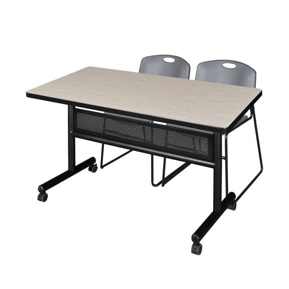 Regency Kobe 48 x 30 in. Flip-Top Privacy Nesting Table- Maple, 2 Zeng Stack Chairs- Grey