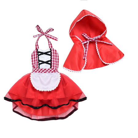 Infant Baby Toddler Girls Christmas Red Plaid Tulle Fancy Dress Hood Cloak Halloween