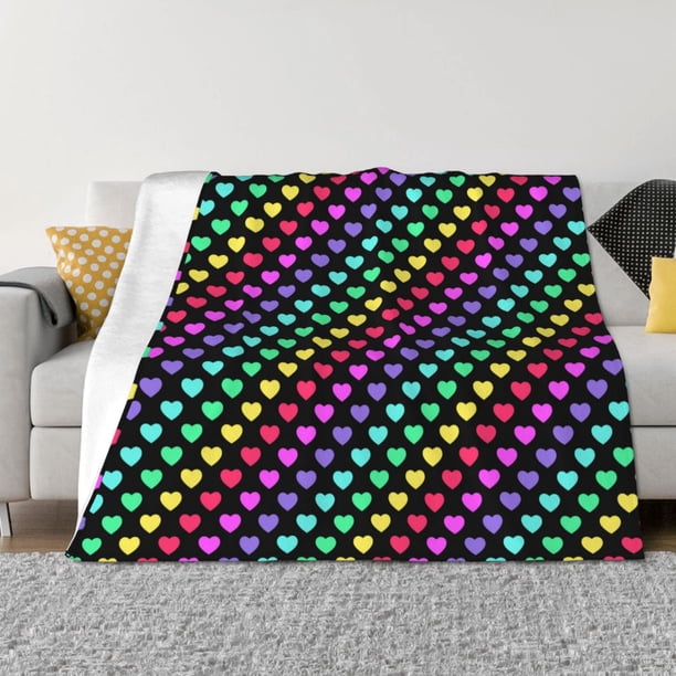 Balery Rainbow Hearts Manta de Franela con Dibujo, Lujo Ultra Suave y Cálido, Antipelusa y Resistente a las Arrugas para Cama, Sofá, Camping -50"x40"
