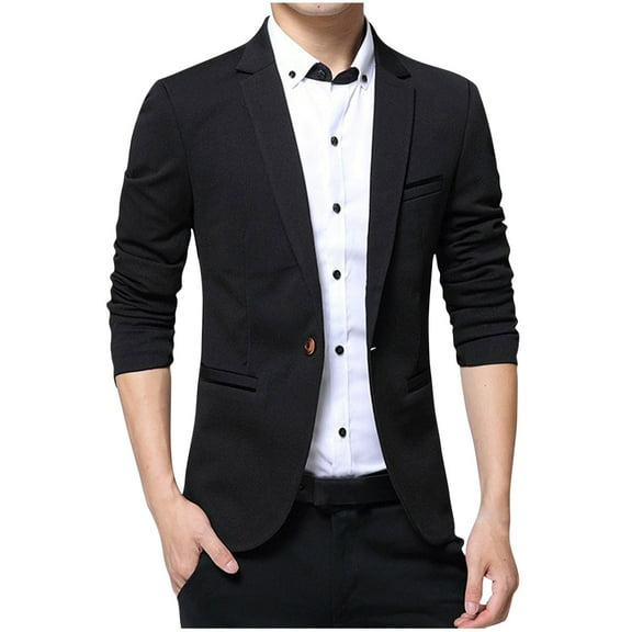 IROINNID Men's Long Sleeve Blazer Notch Lapel Short Jacket Solid Color Casual Turndown Slim Fit Single Button Coats