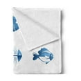 thumbnail image 2 of Fish Soft Flannel Fleece Throw Blanket, Array of Fish Silhouettes Marine Life Sea Ocean Related Images Pattern Fish Bones, Cozy Plush for Indoor and Outdoor Use, 60" x 80", Blue White, by Ambesonne, 2 of 5