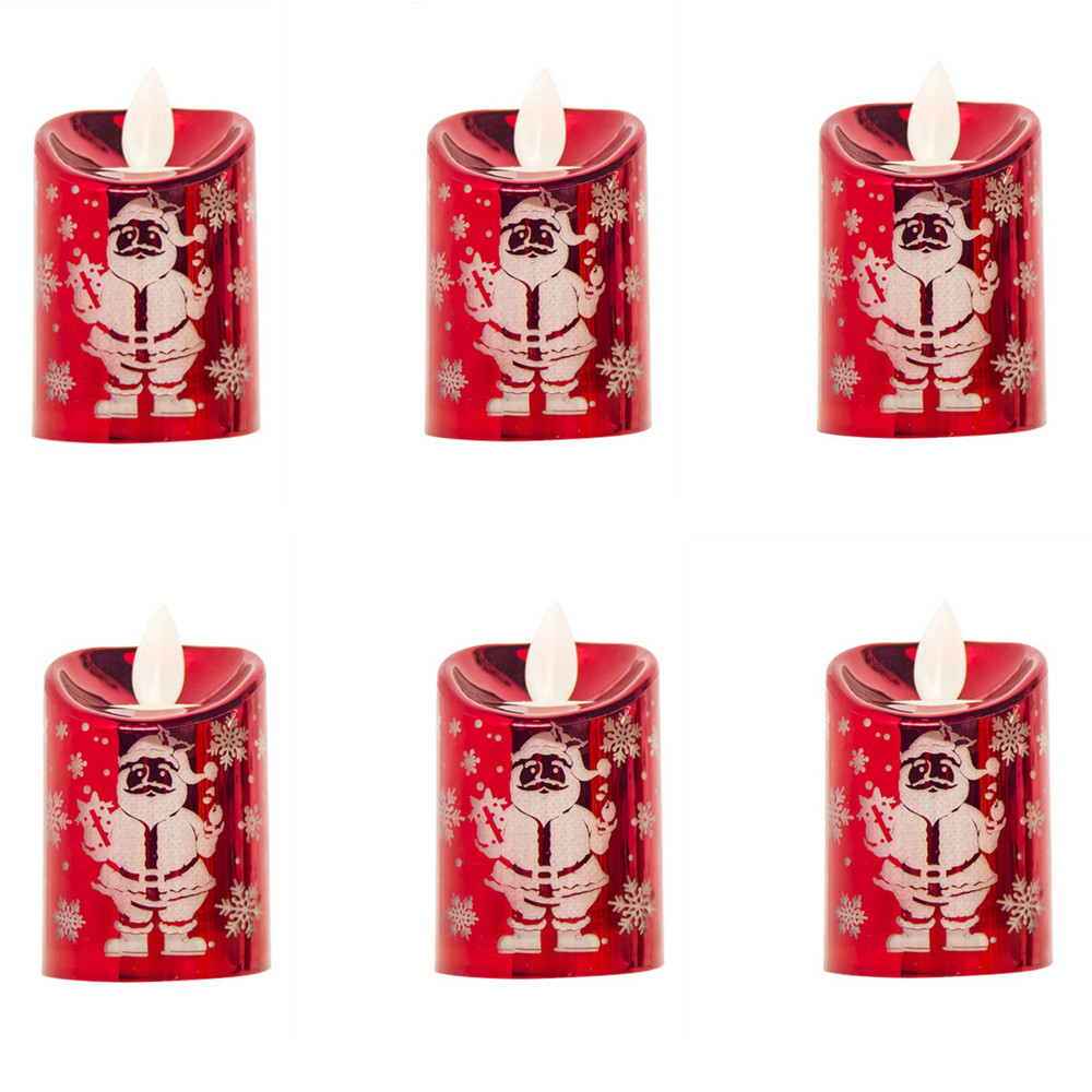 6PCS Christmas LED Lights Candles Red Candle Xmas Tabletop Decor