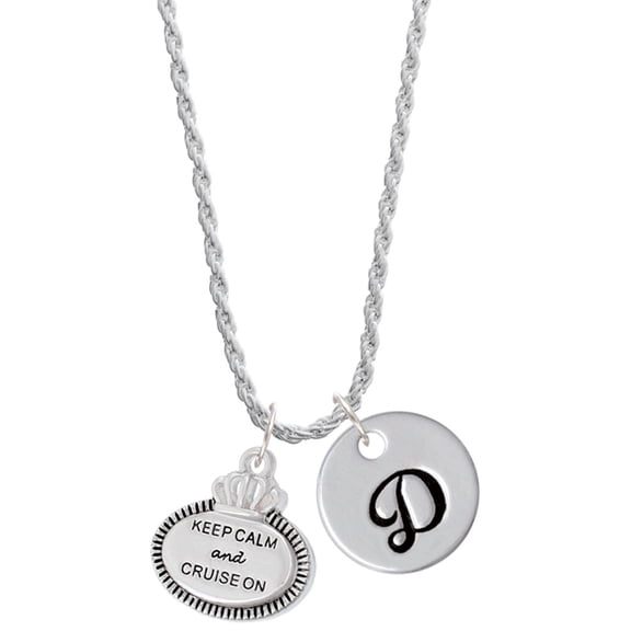 Delight Jewelry Silvertone Keep Calm and Cruise On Silvertone Script Initial Disc - D - Charm Necklace, 20"+3"