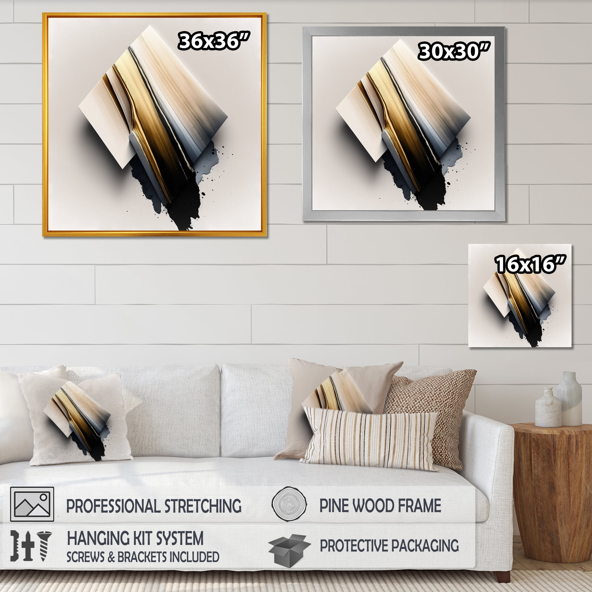 Designart Black And Gold Cubic Expression III Canvas Wall Art